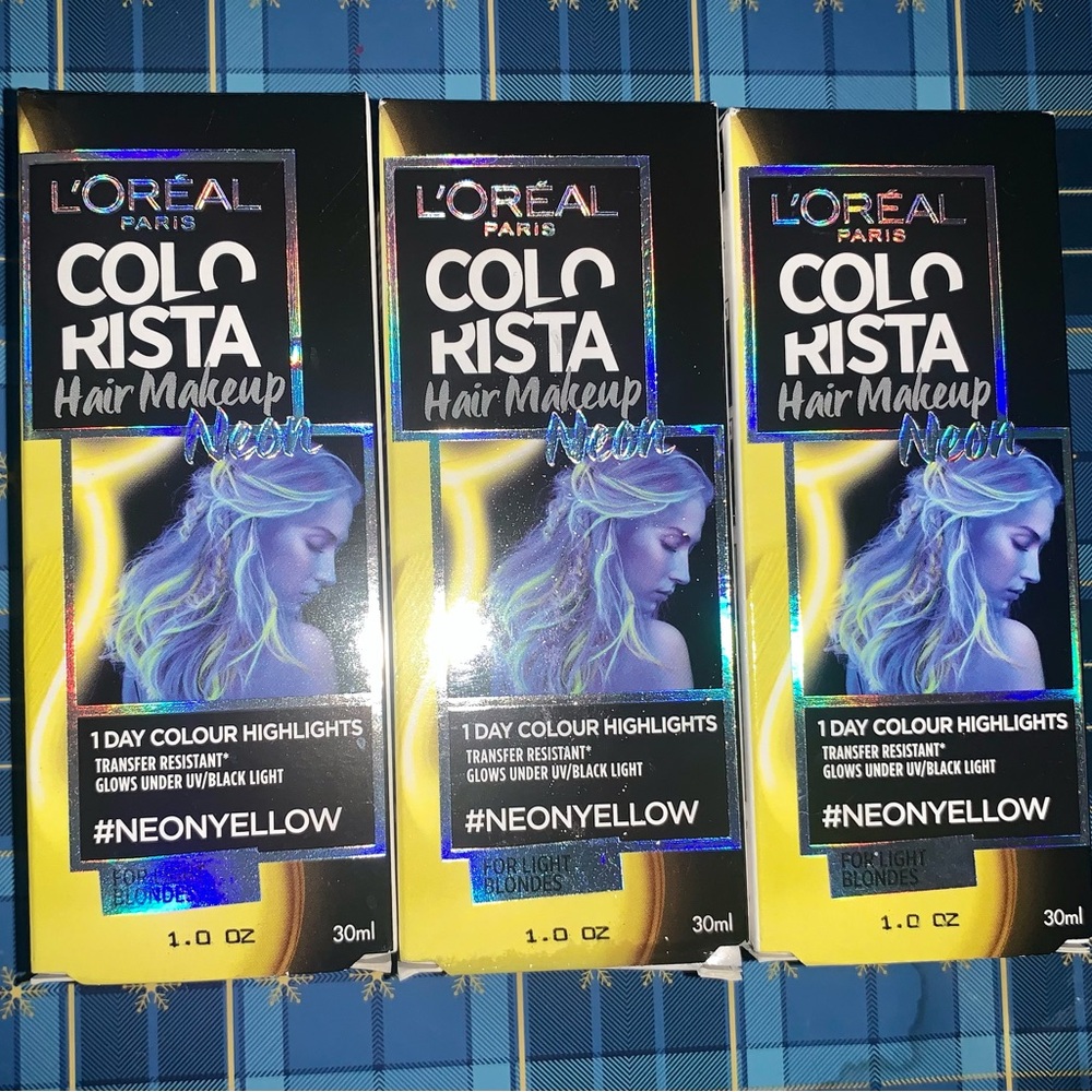 3 Loreal Colorista Hair Makeup One Day Wash Out temporary dye NEON YELLOW 150